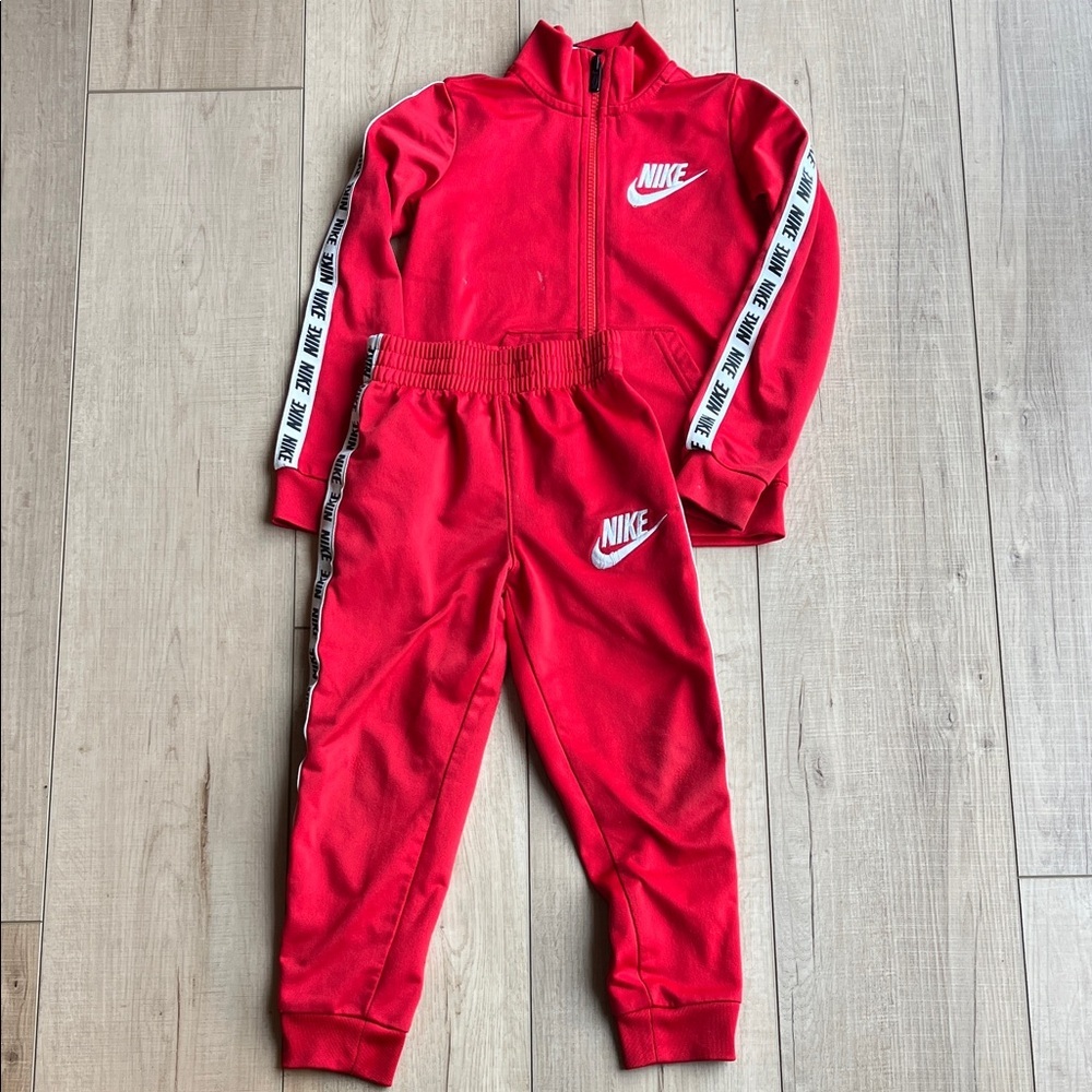 Nike Red Kids Zip-Front Tracksuit with Logo Tape